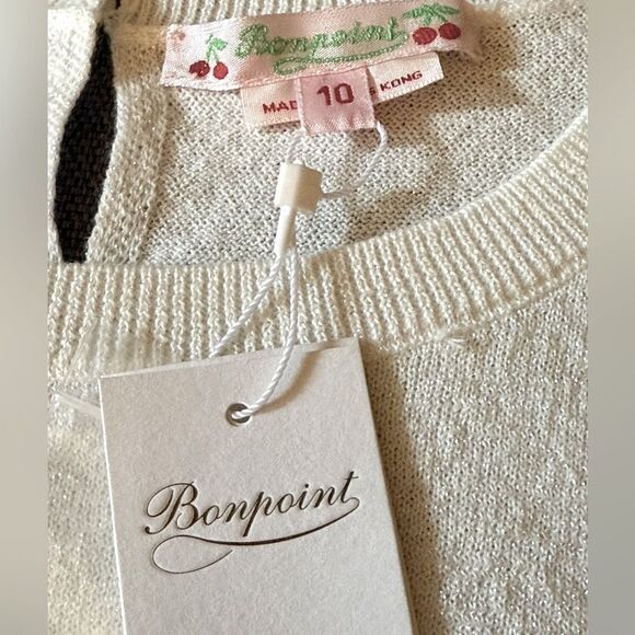 NWT Bonpoint Girls Pullover Short Sleeve Sweater. White with Iridescent Sheen. - Picture 7 of 11